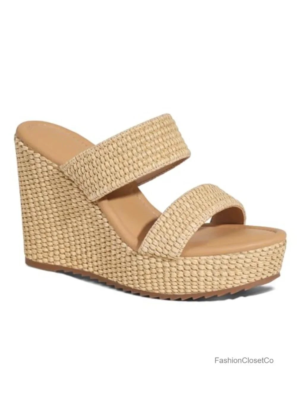 Wedge Sandals with Raffia, Espadrille Heels, Cushioned Insole, Slip-On